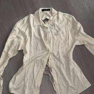 Lioness Cream Button-Down Tie-Back Shirt